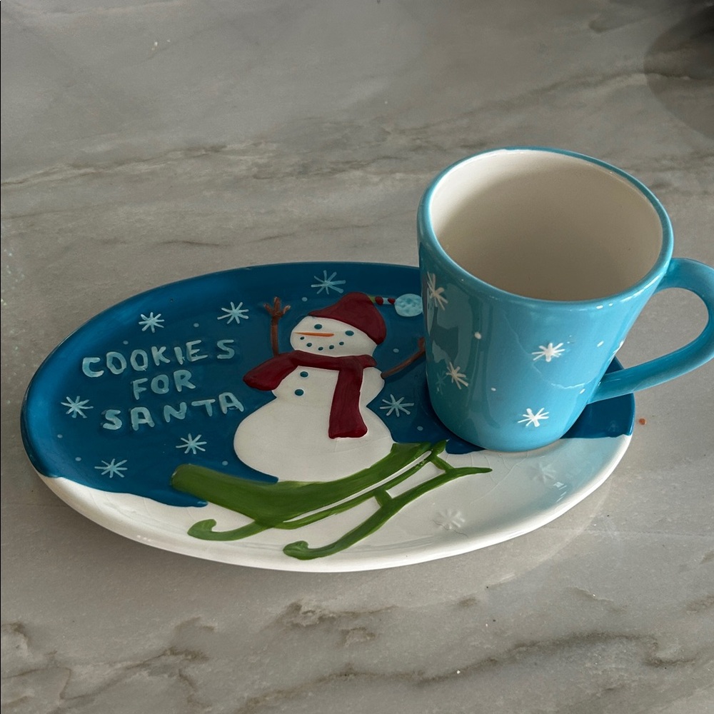 Starbucks  2006 cookies for Santa Snowman Plate and Mug Set